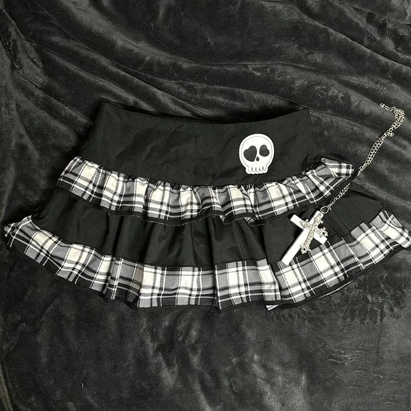 Plaid Skull Mini Skirt