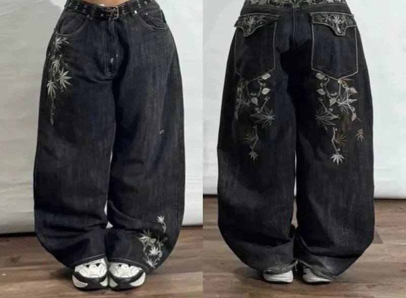 Graphic Embroidered Baggy Jeans