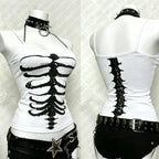 Skeleton Print Backless Top