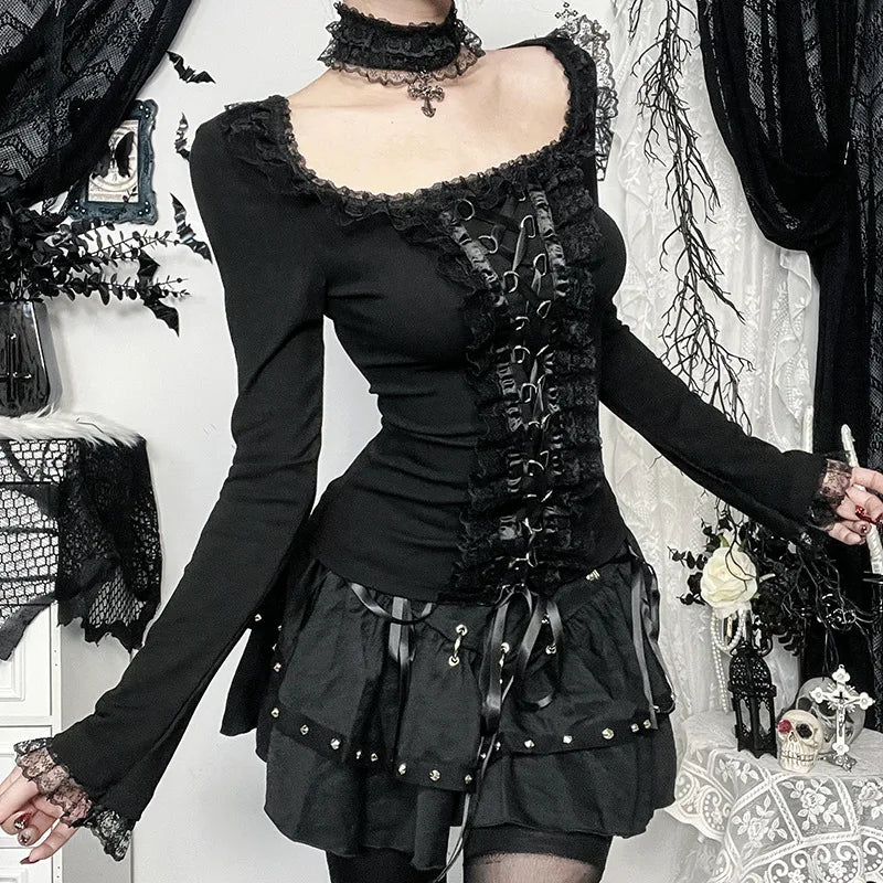Lace Trim Gothic Top