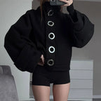 Button Detail Hooded Sweatshirt