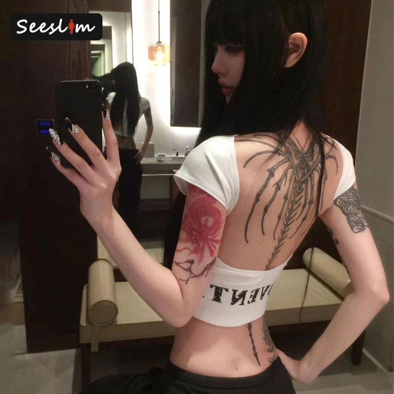 Backless Graphic Crop Tee
