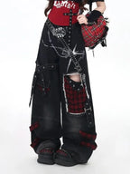 Plaid Patchwork Wide-Leg Pants