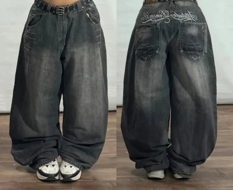 Graphic Embroidered Baggy Jeans