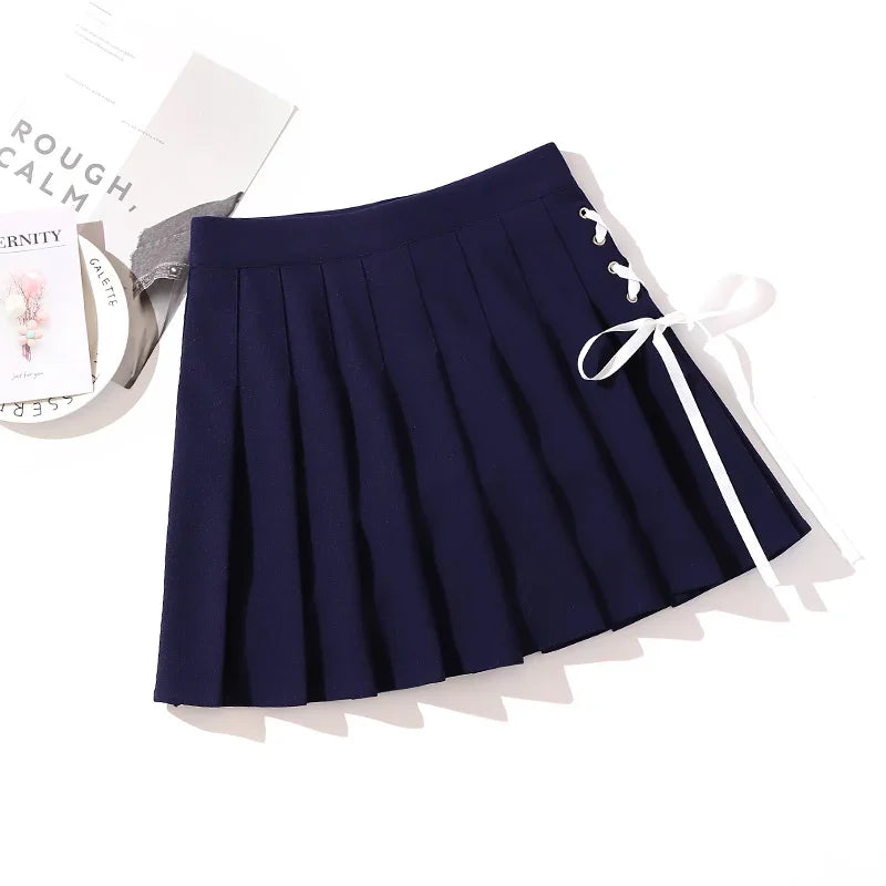 Cross Print Pleated Mini Skirt