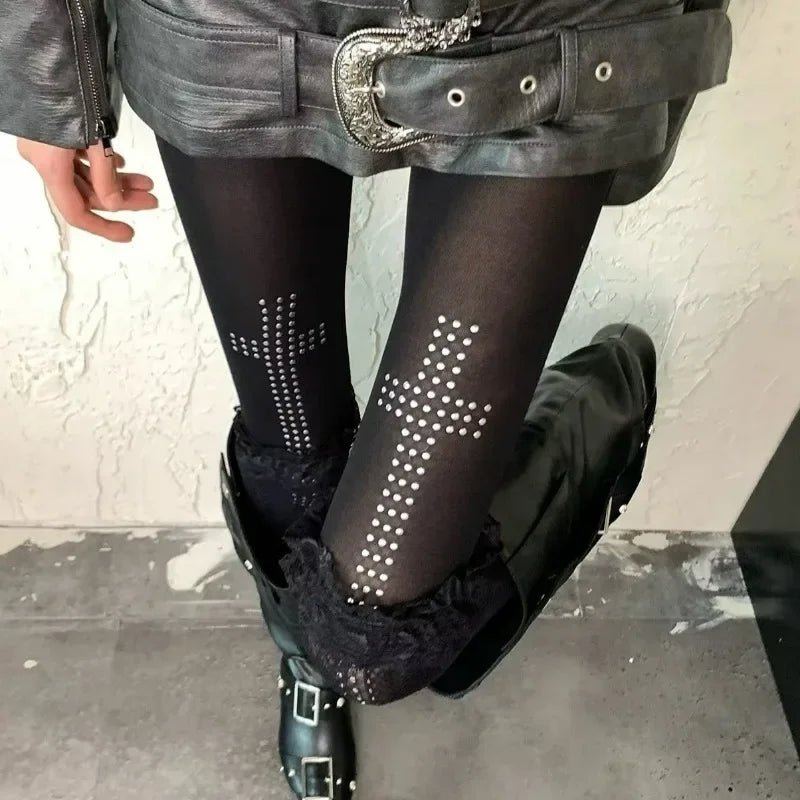 Rhinestone Cross Tights