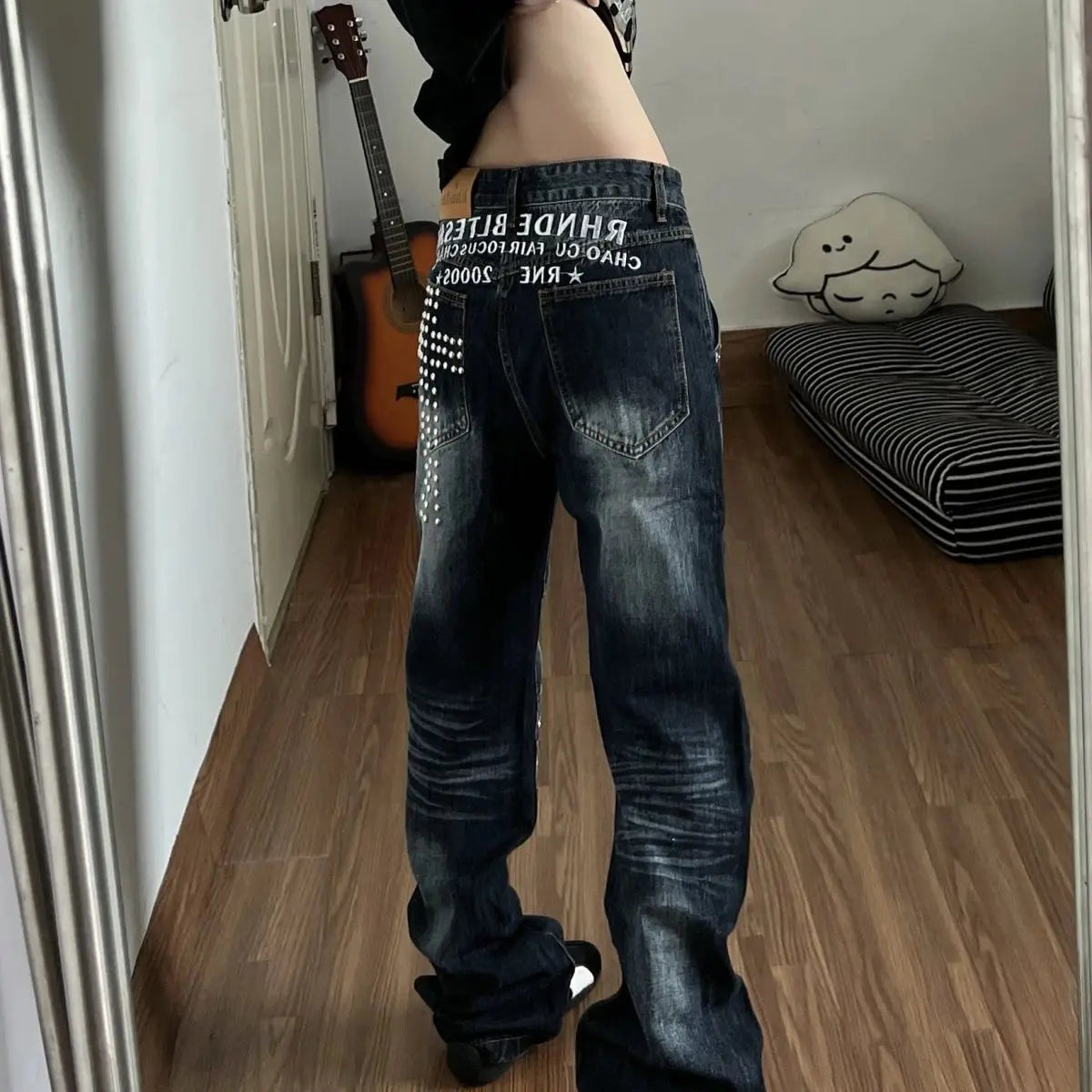 Embroidered Low-Rise Jeans