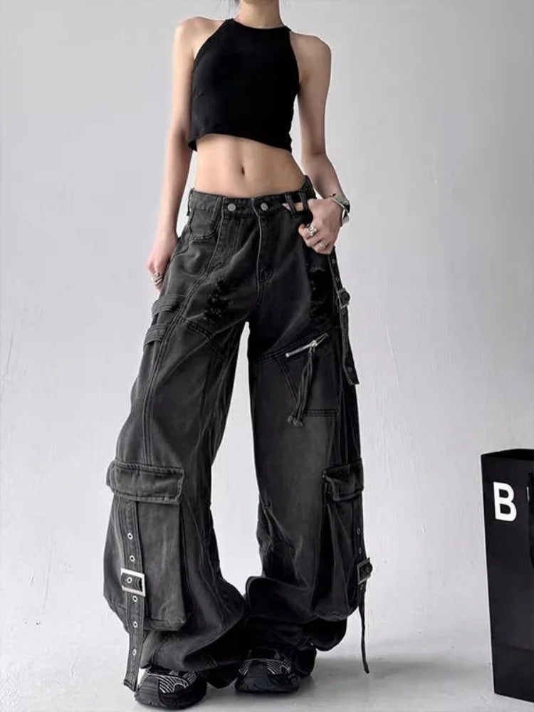 Y2K Wide-Leg Black Jeans