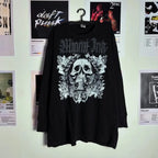 Black Skull Print Long Sleeve Tee