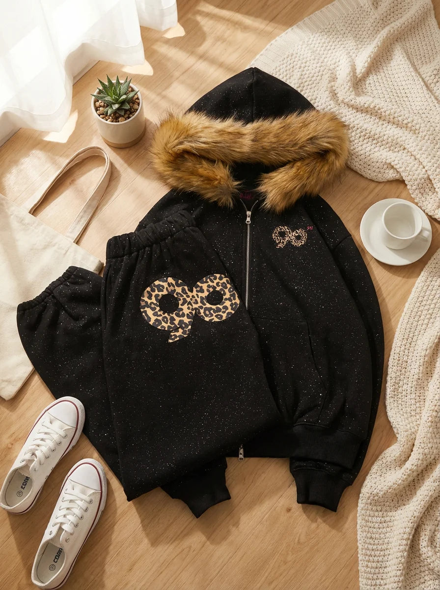 Faux Fur Trim Two-Piece Set