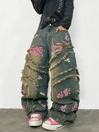Floral Embroidered Baggy Jeans
