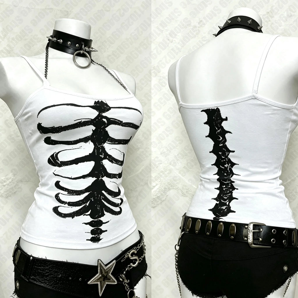 Skeleton Print Backless Top