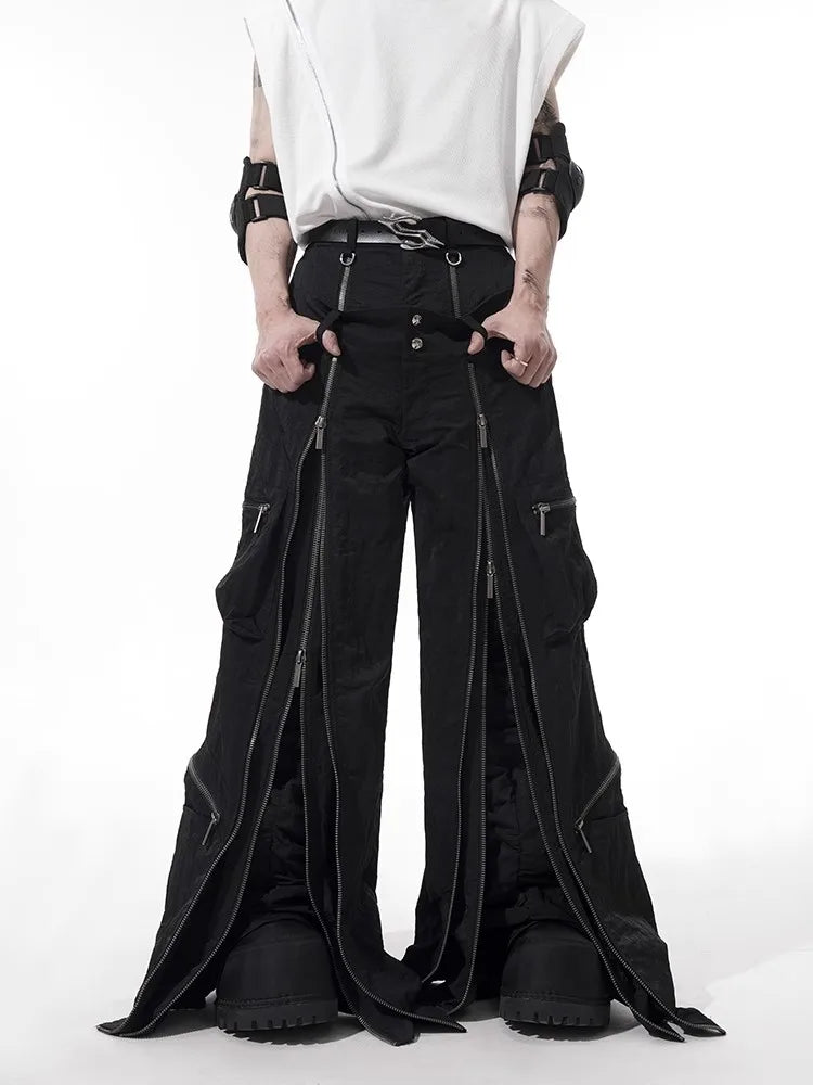 Zip Detail Wide-Leg Pants