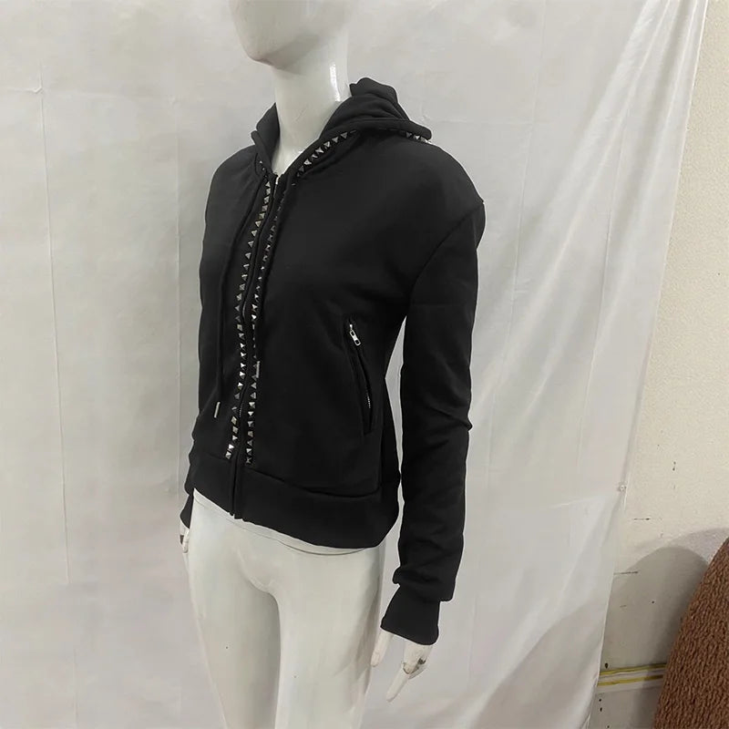 Rivet Zip-Up Oversized Hoodie