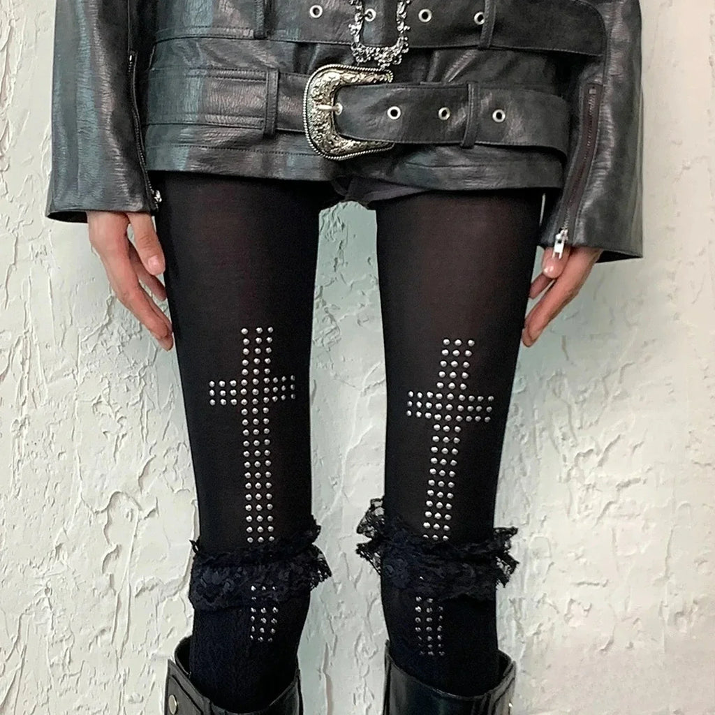 Rhinestone Cross Tights