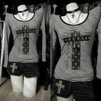 Striped Cross Print Tee
