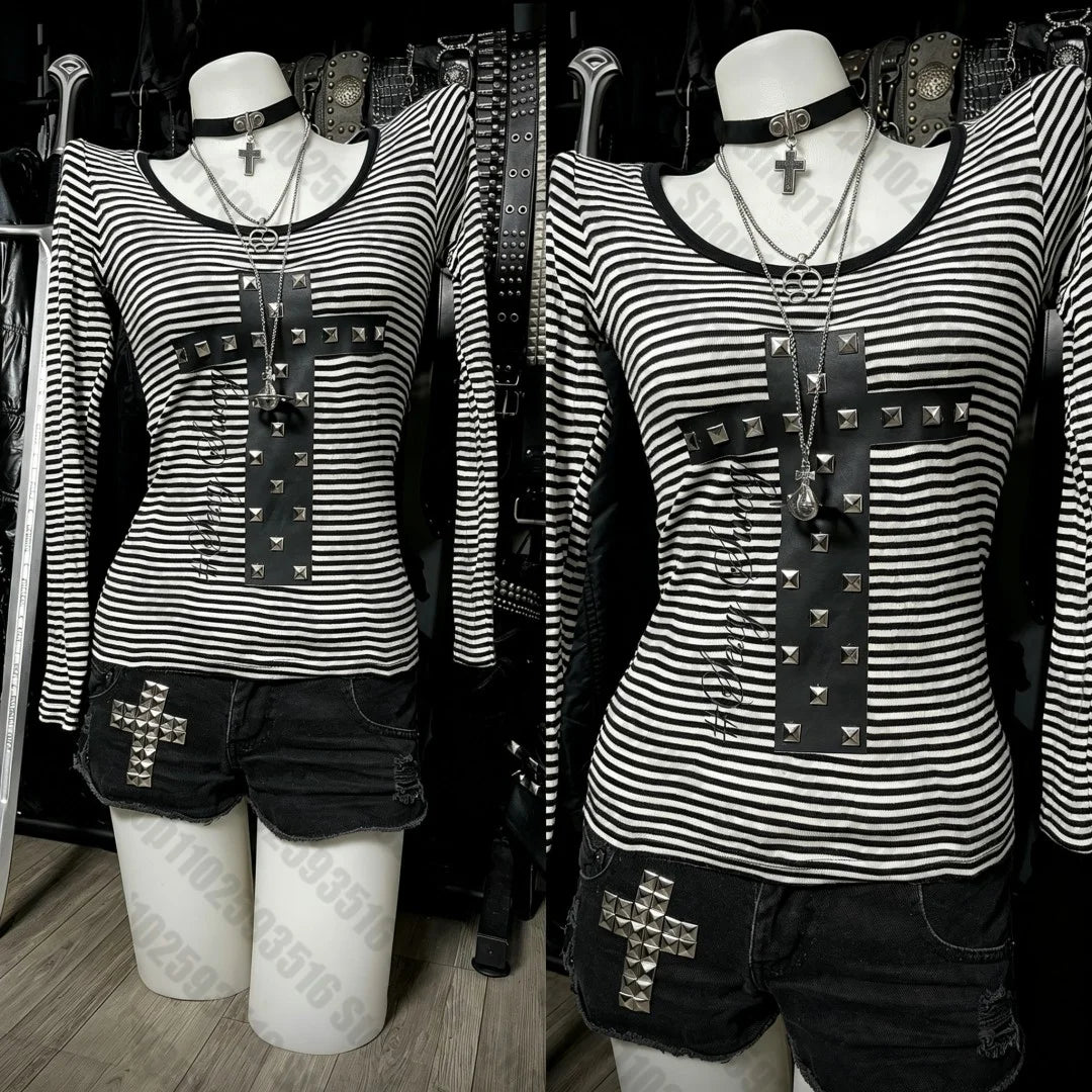Striped Cross Print Tee