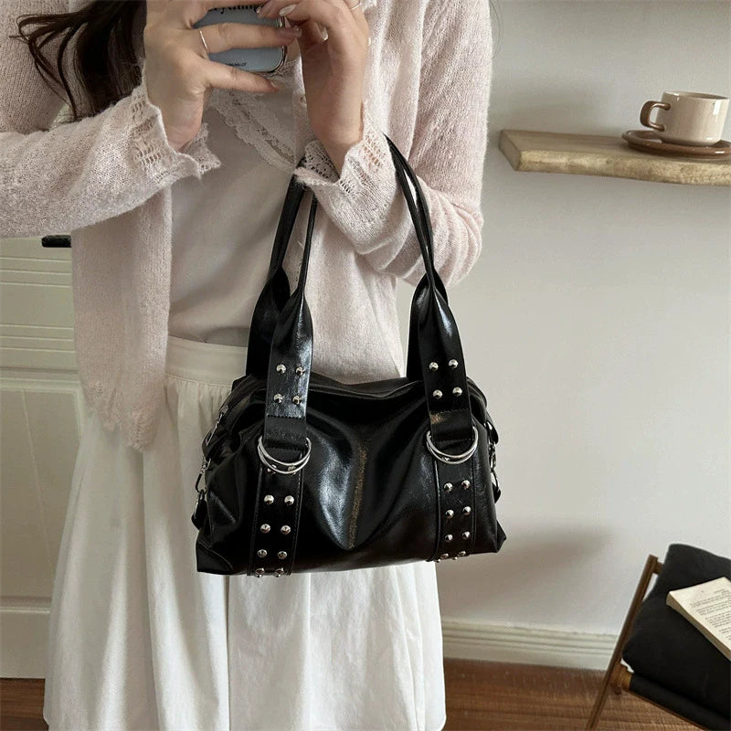 Black Studded Shoulder Bag