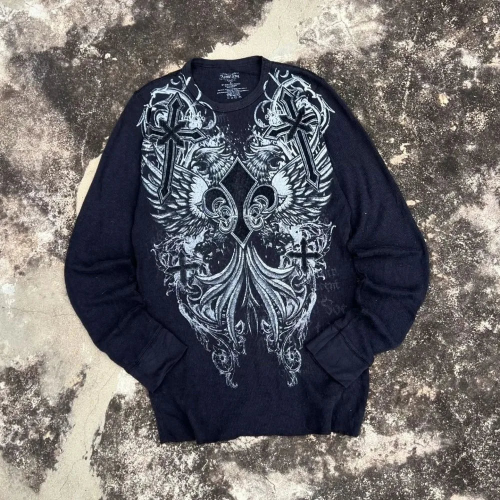 Black Skull Print Long Sleeve Tee