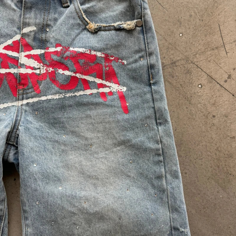 Graffiti Print Denim Shorts
