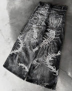 Gothic Embroidery Baggy Jeans