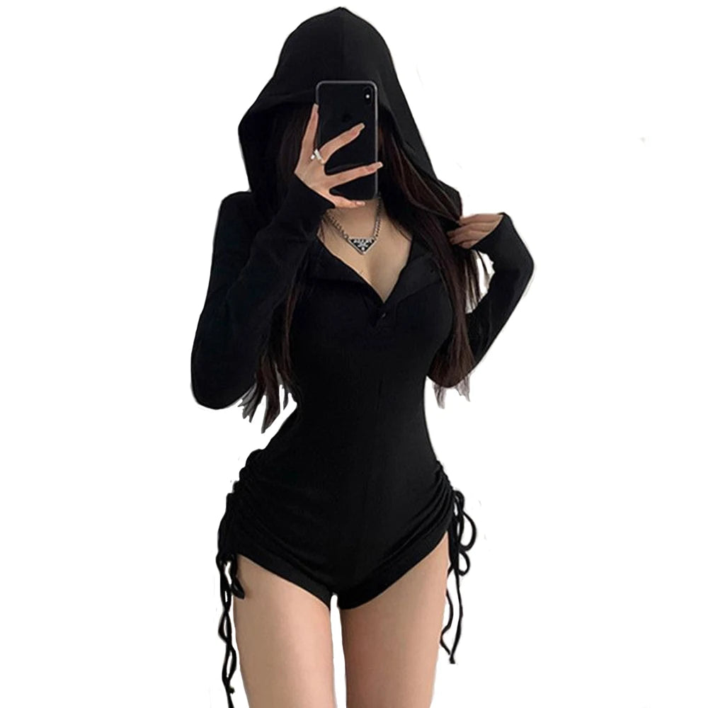 Hooded Black Bodysuit