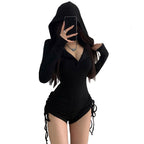 Hooded Black Bodysuit