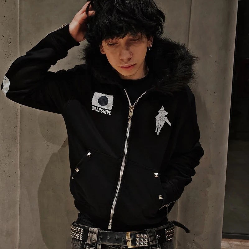 Faux Fur Collar Zip Jacket