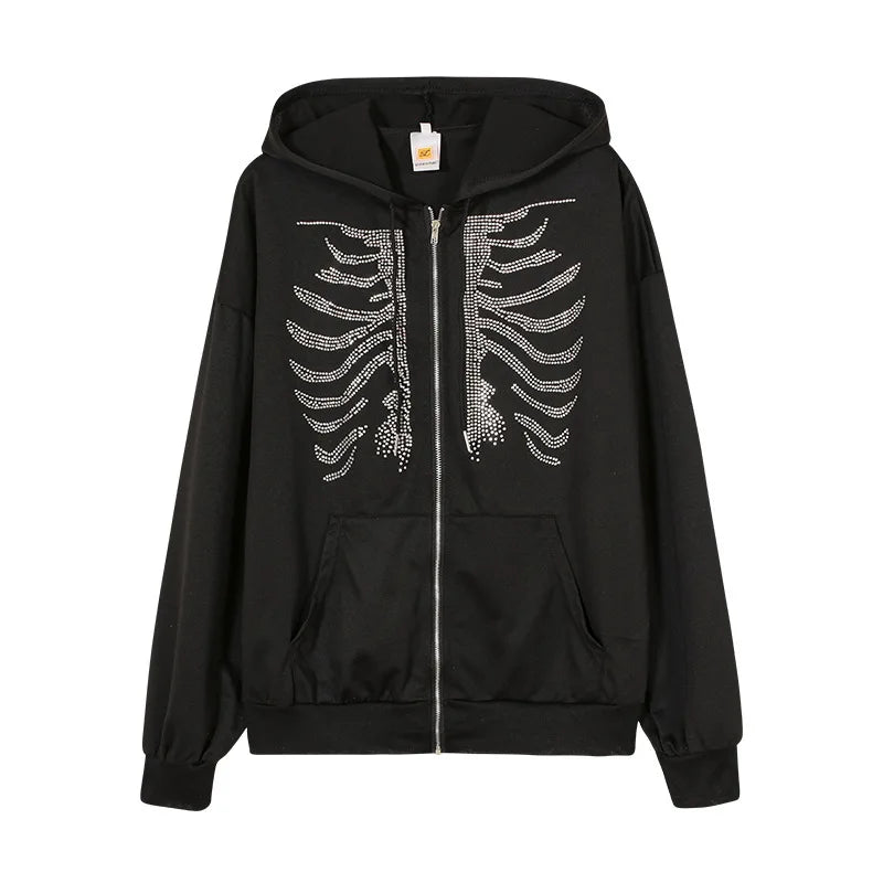 Skeleton Print Zip-Up Hoodie