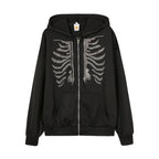 Skeleton Print Zip-Up Hoodie