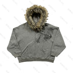 Faux Fur Collar Zip Jacket
