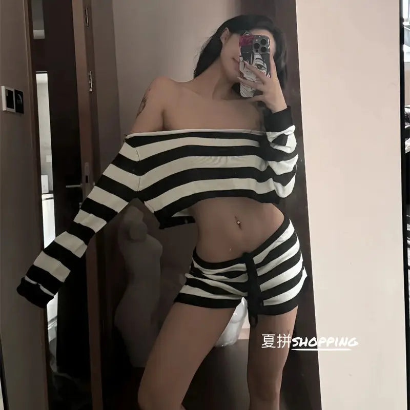 Striped Off-Shoulder Knit Top