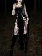 Velvet Lace-Up Maxi Dress