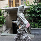 Grey Hooded Long Sleeve Top