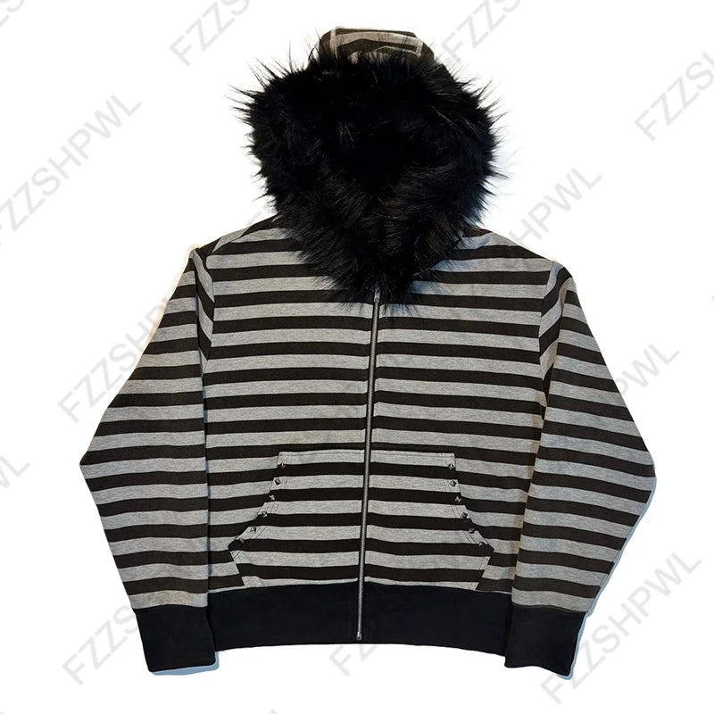 Black Faux Fur Hooded Coat