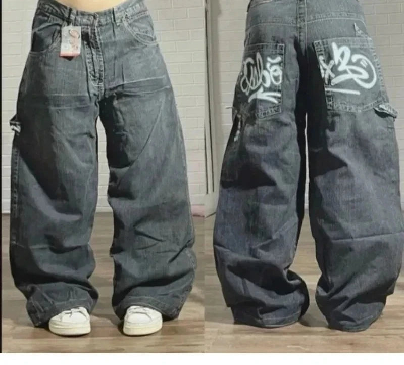 Graphic Embroidered Baggy Jeans