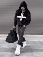 Faux Fur Cross Hooded Coat