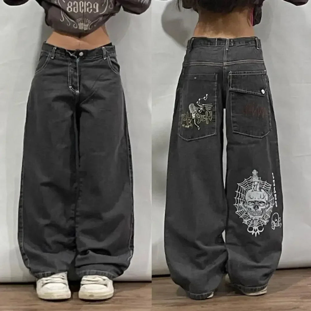 Skull Embroidered Jeans