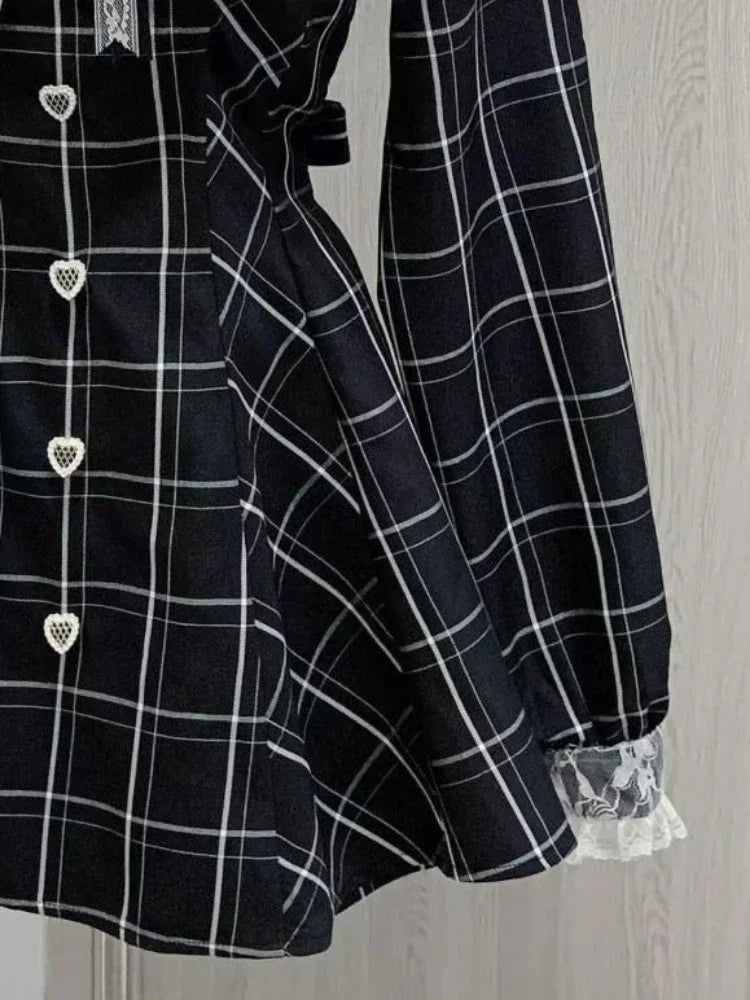 Plaid Lace Ruffle Dress