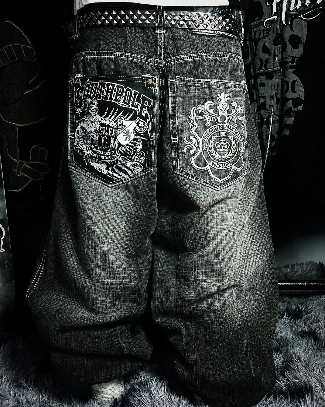 Gothic Embroidery Baggy Jeans