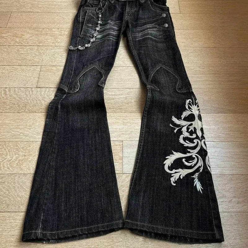 Dragon Embroidered Flare Jeans