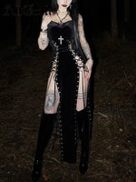 Velvet Lace-Up Maxi Dress