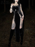 Velvet Lace-Up Maxi Dress