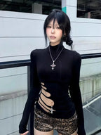 Cut-Out Turtleneck Top
