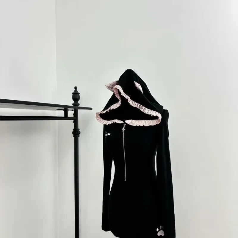 Ear Detail Black Jumpsuit
