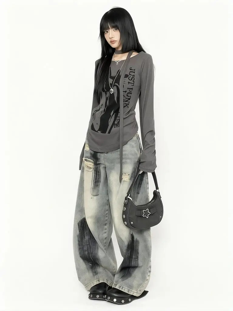 Grey Graphic Long Sleeve Tee