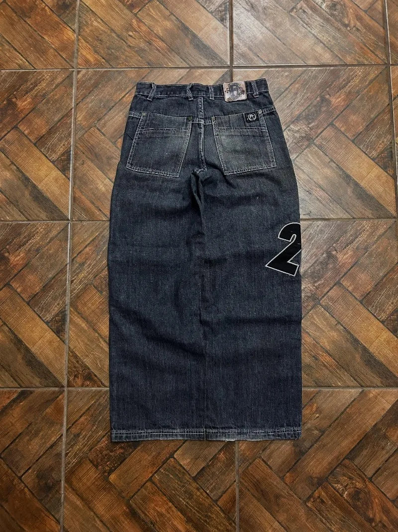 Graphic Embroidered Baggy Jeans