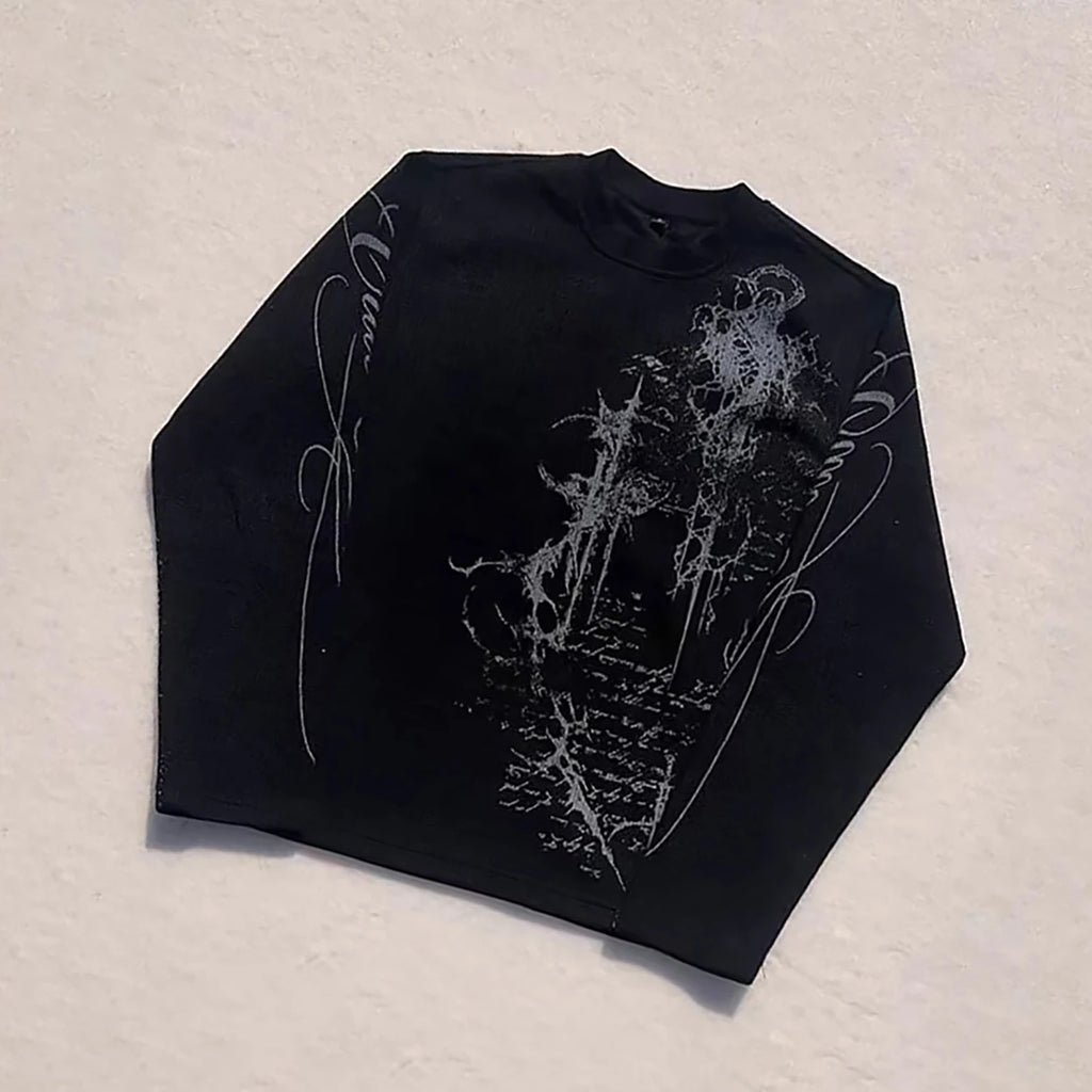 Gothic Print Waffle Long Sleeve Tee