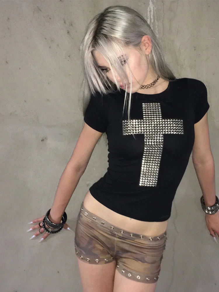 Cross Studded Black Tee