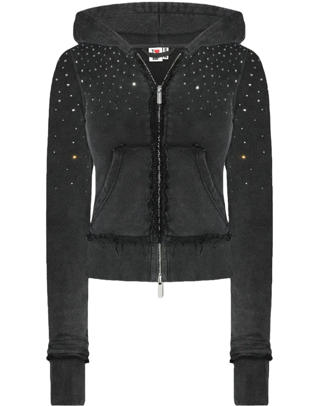 Rhinestone Cropped Zip-Up Hoodie